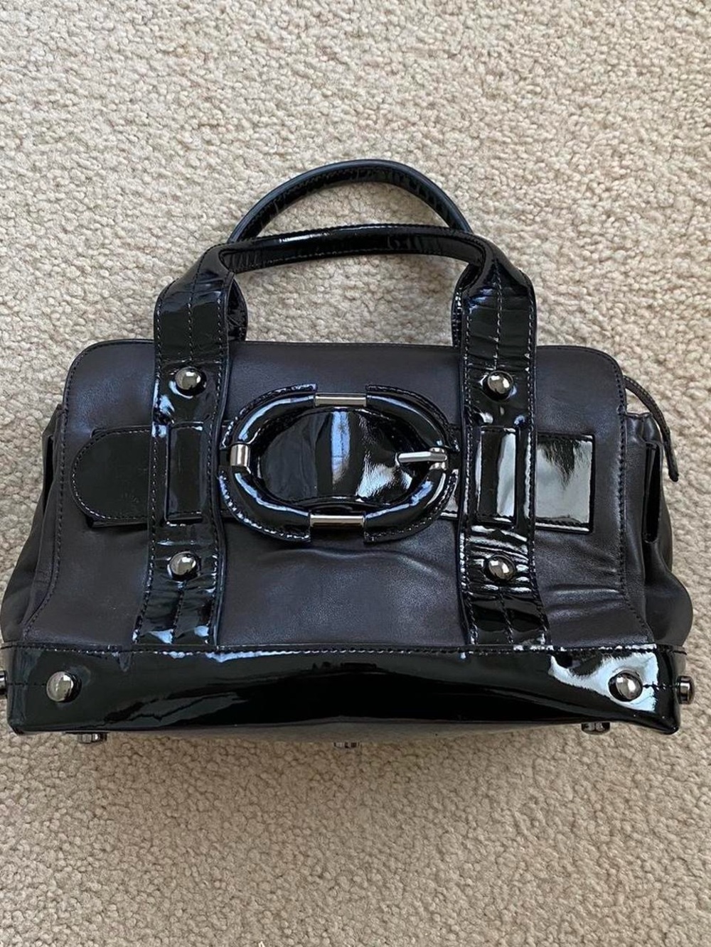 Kenneth Cole Black Patent Accent Satchel